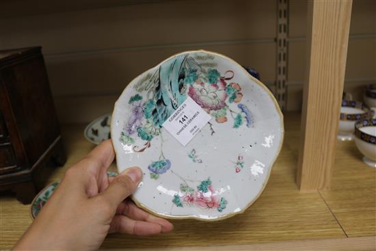 A Chinese straight butterfly bowl, a Straits footed bowl with rabbit, a prunus ginger jar and a Canton dish